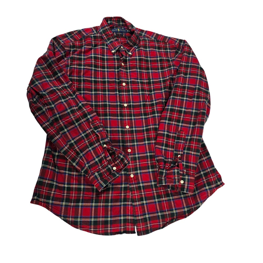 Ralph Lauren Custom Fit‎ Red Plaid Long Sleeve Button Down Shirt Men XL